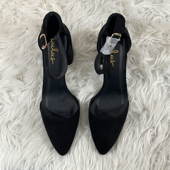 LULUS Ellarose Black Suede Ankle Strap Chunky Heels Size 8.5 NEW - Picture 3 of 16